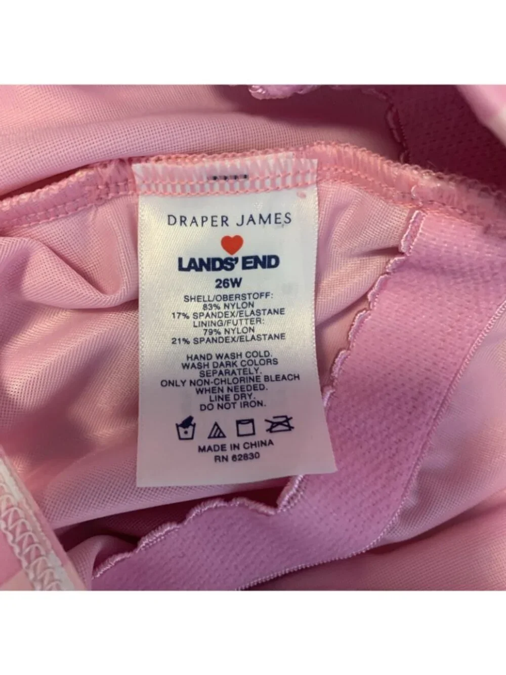 Lands End Draper James Womens 26W Swimsuit One Piece Pink‎ Orange Floral Gingham